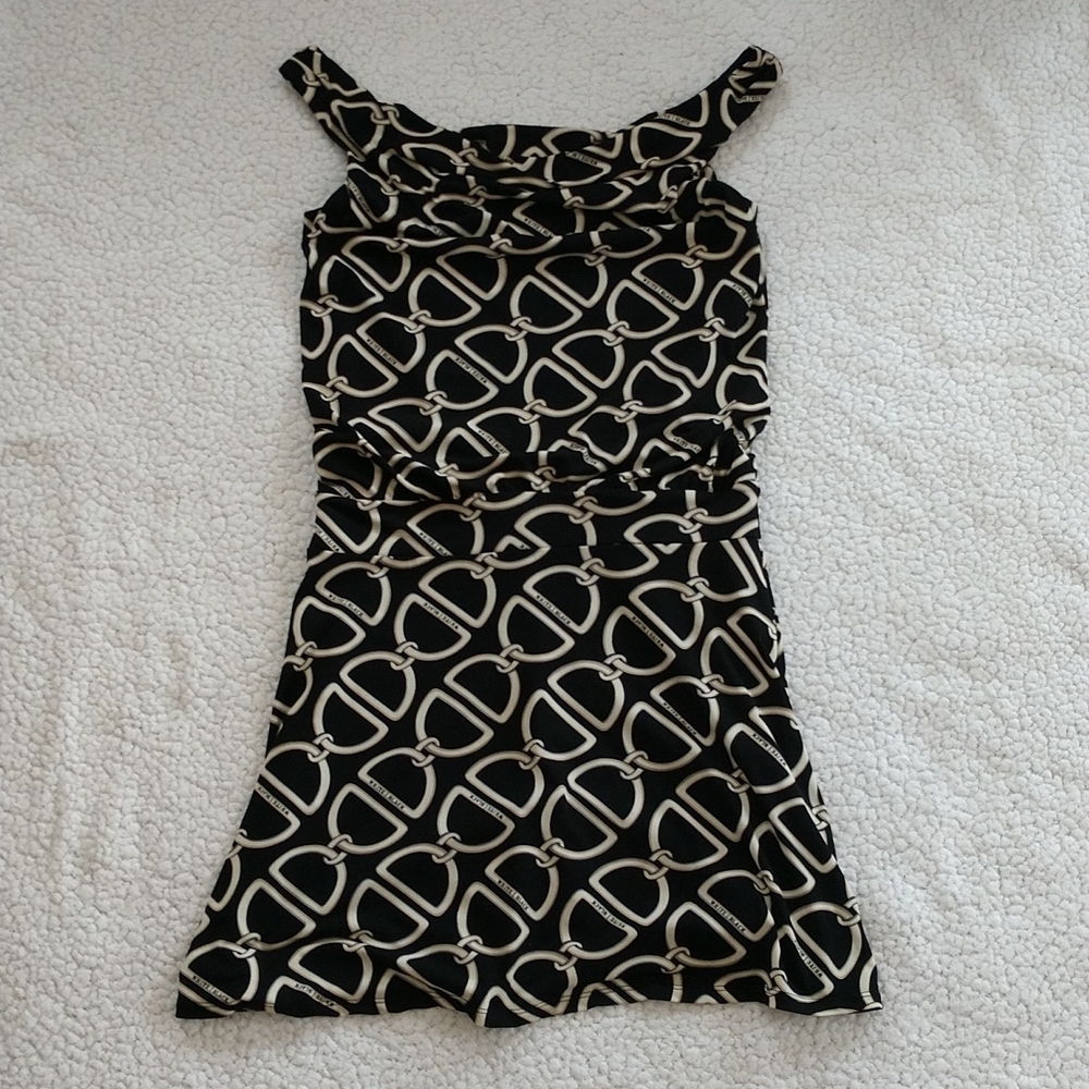 White House Black Market Chain Print Fit & Flare Off Shoulder Dress Size…